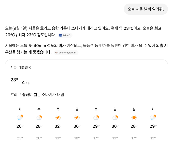 로그아웃 상태에서 서울 날씨를 검색한 결과