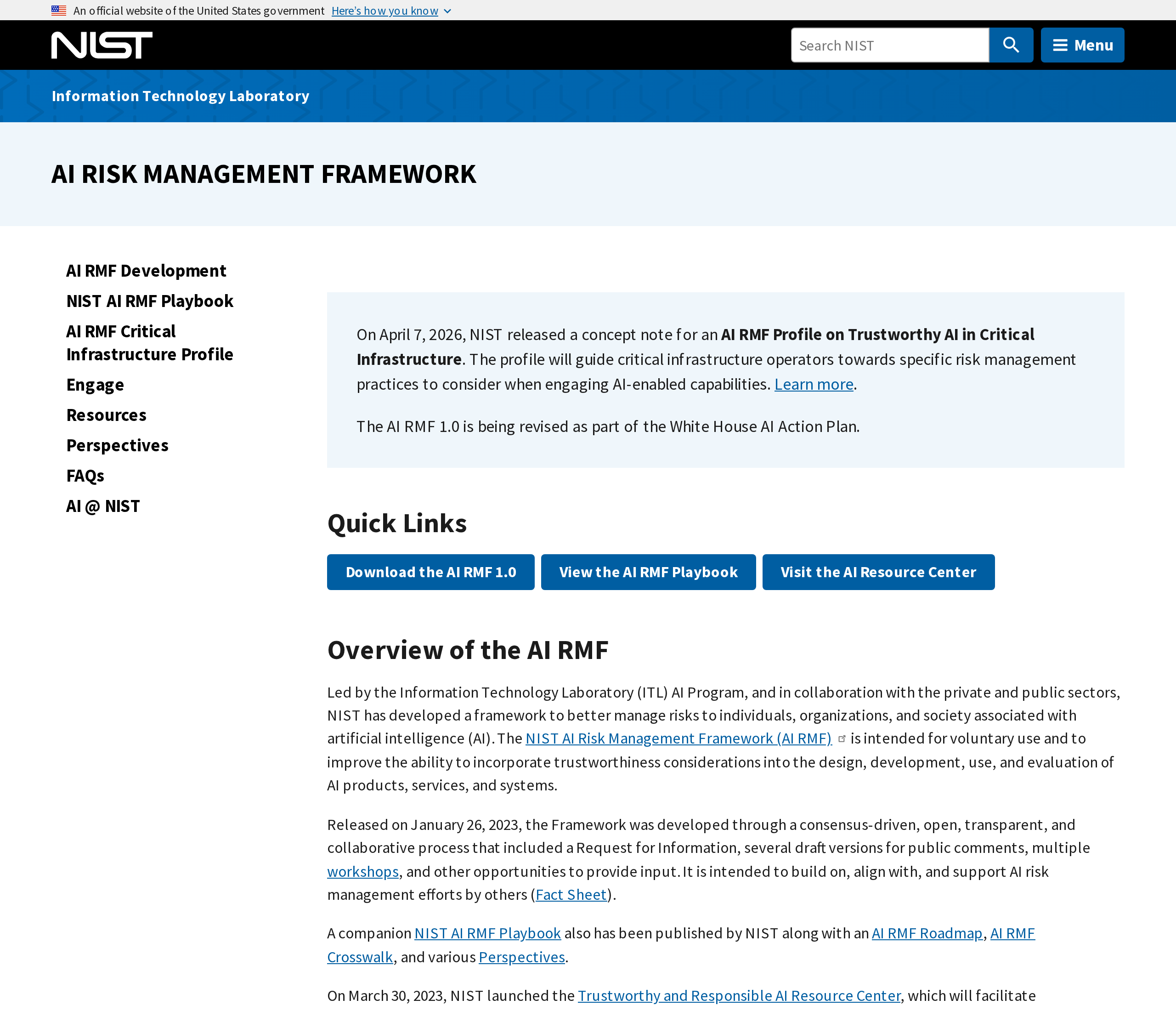 NIST AI 위험관리 프레임워크 캡처