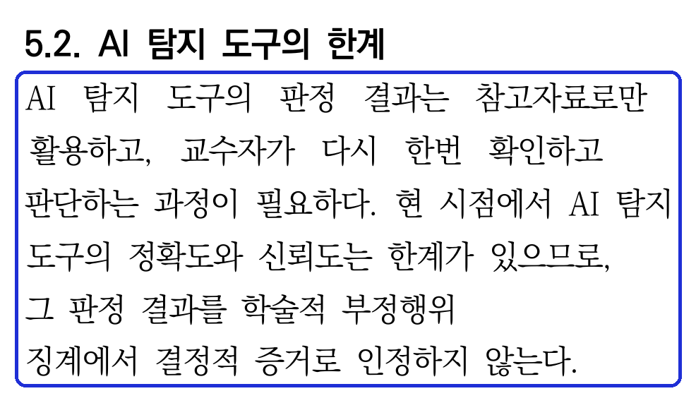 가이드라인 종이 27쪽(PDF 31쪽) 「5.2. AI 탐지 도구의 한계」 (2026-10-12, 서울대 산업공학과 공지 첨부 PDF)